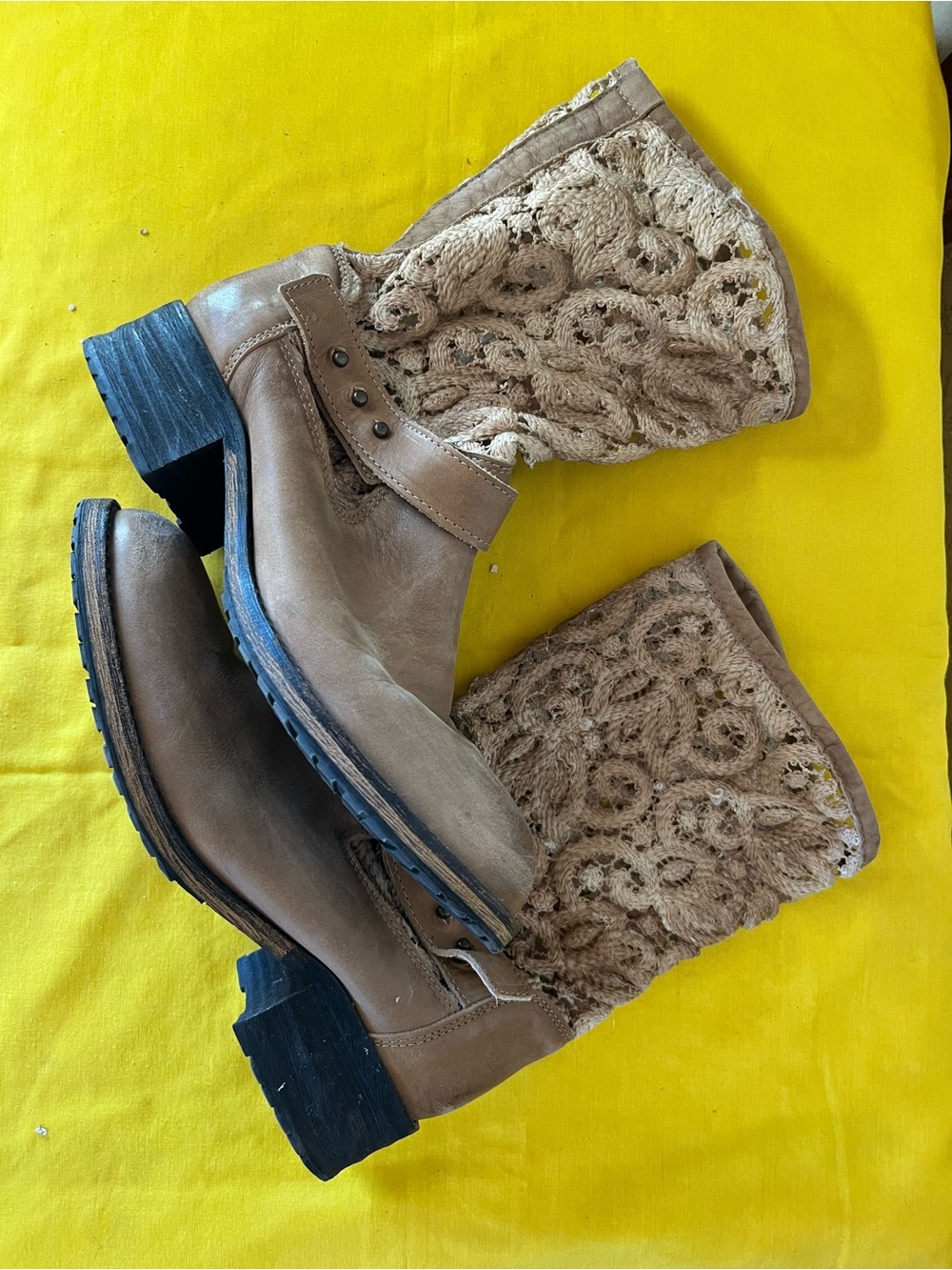 Free People Tan Crochet Shaft Ankle Boots
